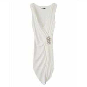 Robert Rodriquez White V-Neck Dress w/ Rhinestone Accents size 4